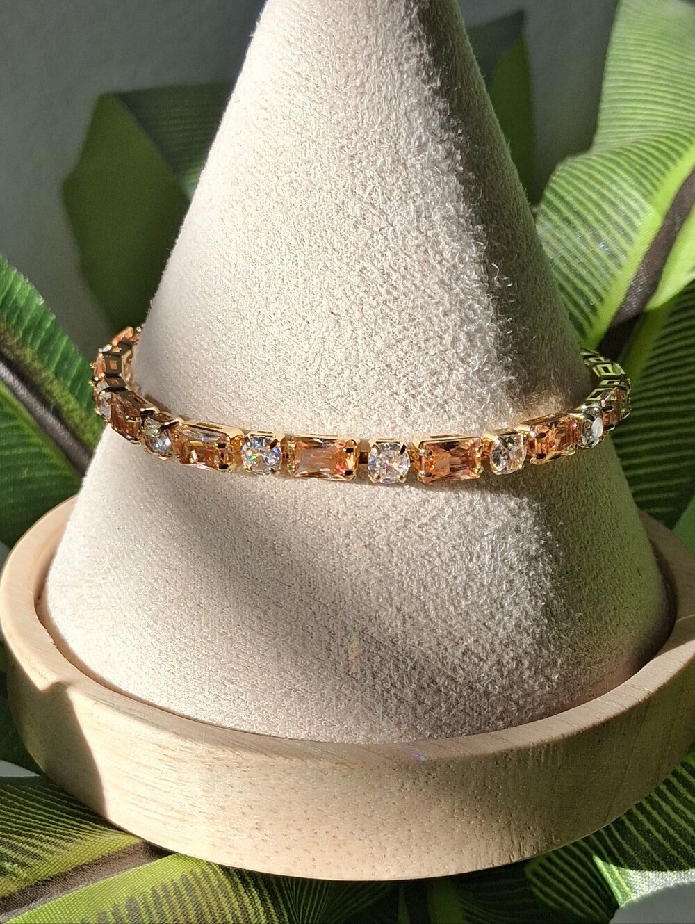 Clear and Champagne Stone Gold Tennis Bracelet